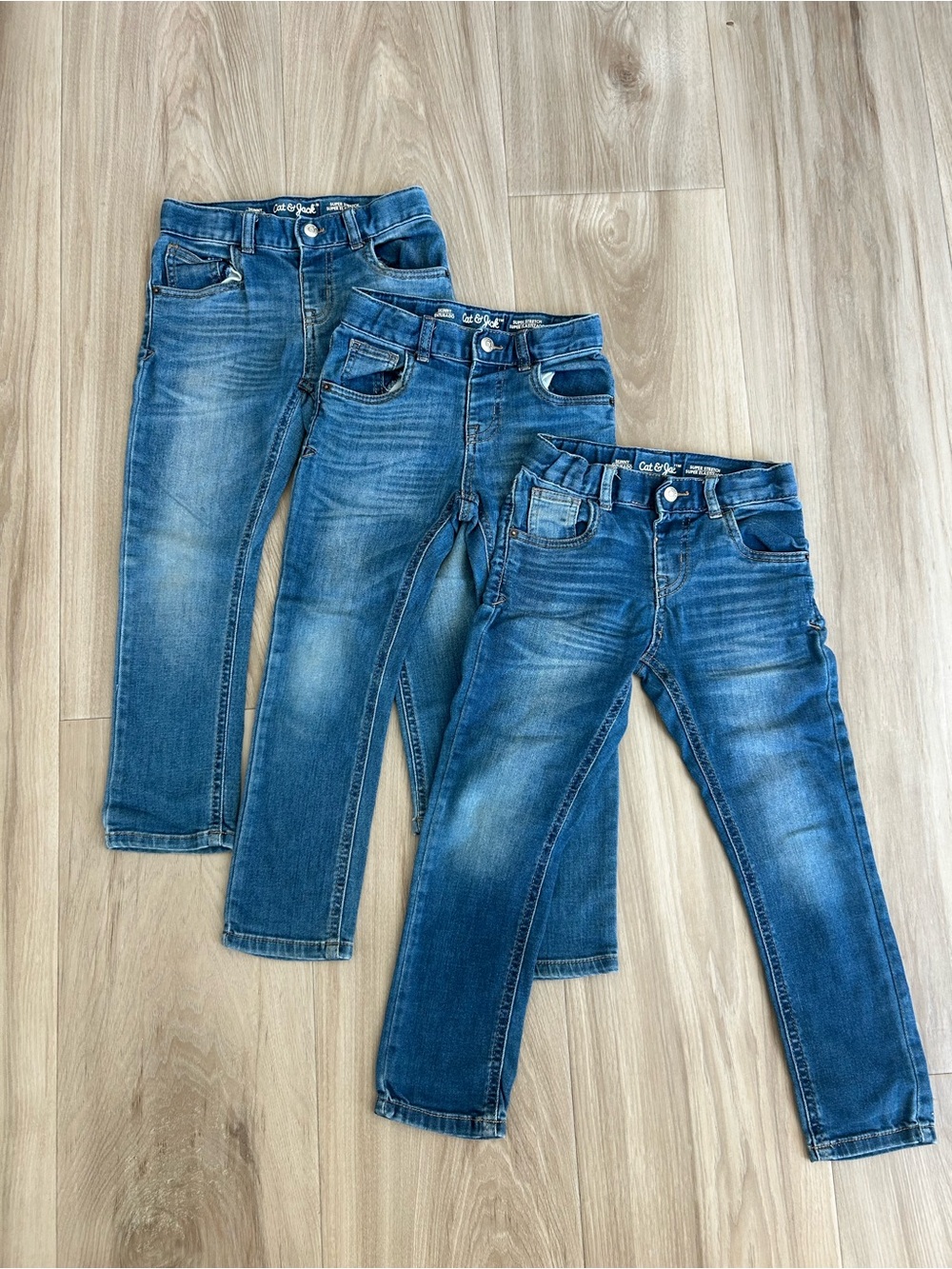 3 pairs of 5T Cat & Jack Boys Blue Stretch Denim Jeans